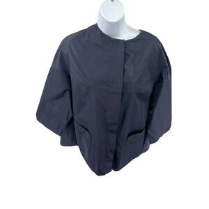 Planet by Lauren G Navy Blue Jacket 100% Nylon Boxy Button Pocket